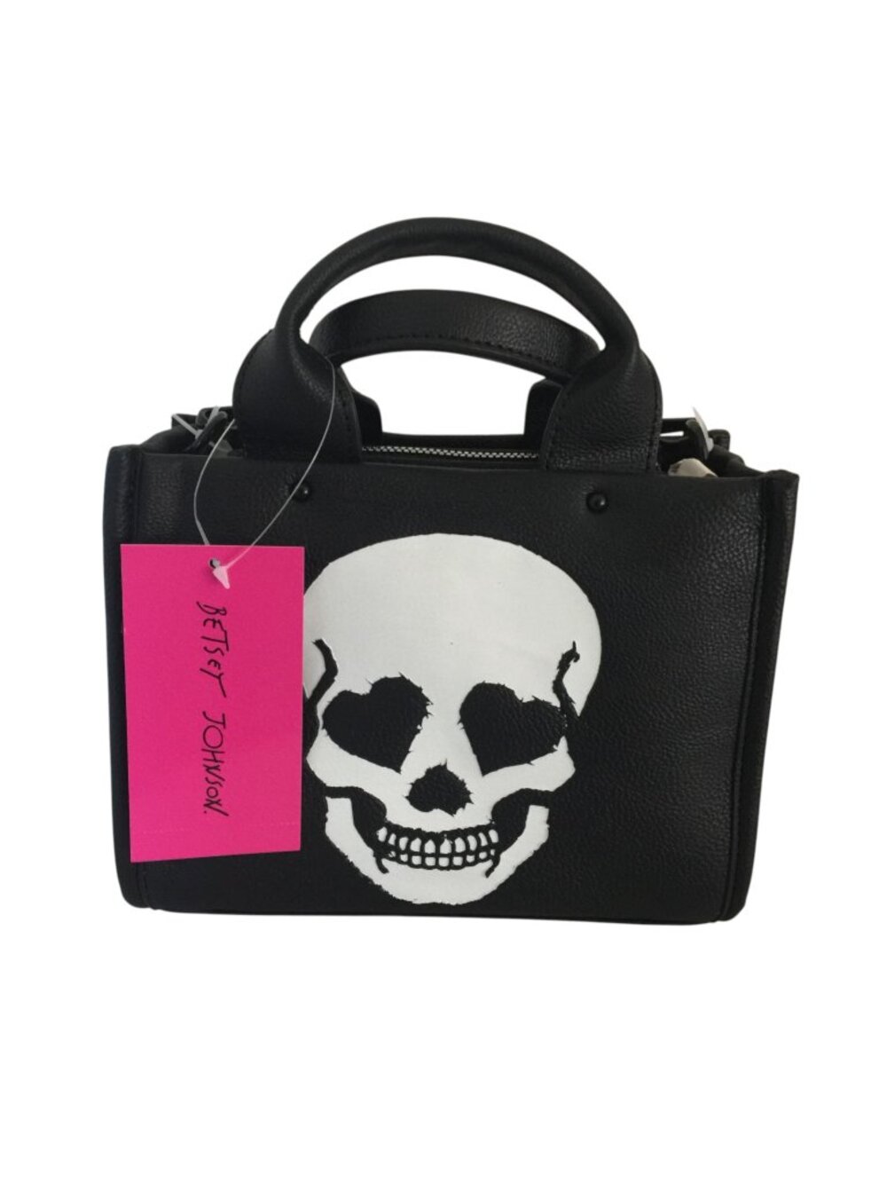 Betsey Johnson Small Harly Skull Black Tote Zip Top with Adjustable Strap
